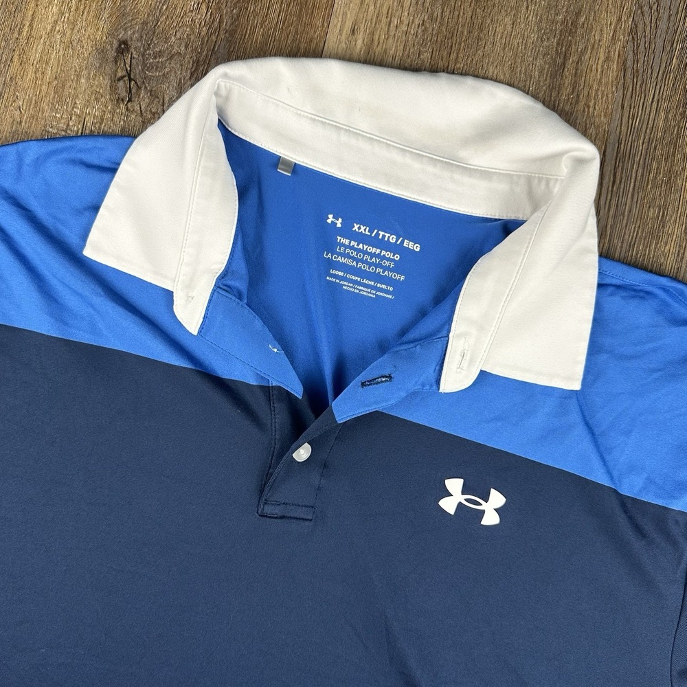 Under Armour‎ Polo Mens XXL Blue The Playoff Polo Color-block Performance Golf